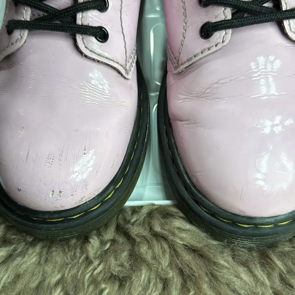 (N1) Dr. Martens Pale Pink Leather Combat Boots, Girl's Size 2